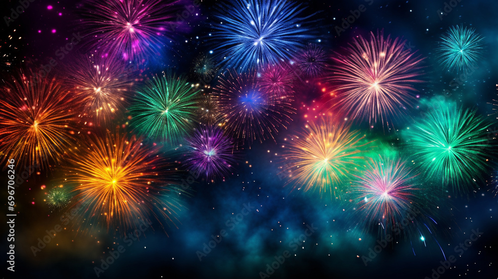 Naklejka premium fireworks in the night sky HD 8K wallpaper Stock Photographic Image 