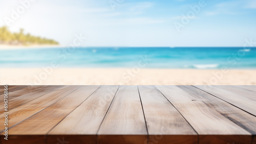 Tropical Beach Paradise on White Wooden Table , Summer Background
