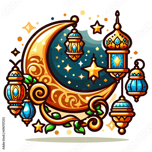 Lanterns and Sacred Moons: Unique Cartoon Ramadan Ornaments