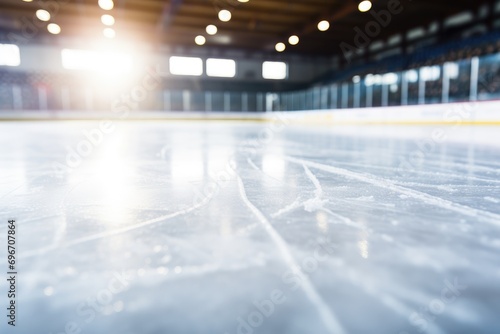 Blurred ice hockey rink background. Ice hockey sport background. Blur ice hockey rink background, Close-up of ice in a hockey rink, AI Generated photo