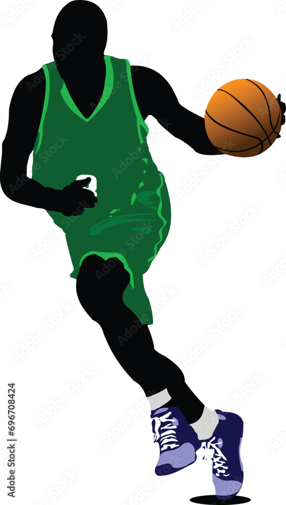 Basketball players poster. Color  illustration