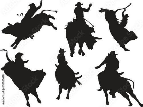 Six rodeo silhouettes. Vector illustration