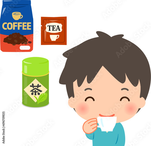 コーヒーや紅茶を飲む笑顔の男性