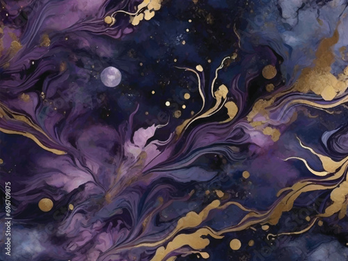 Galactic Dreamscape: Deep Blues and Purples in Marble