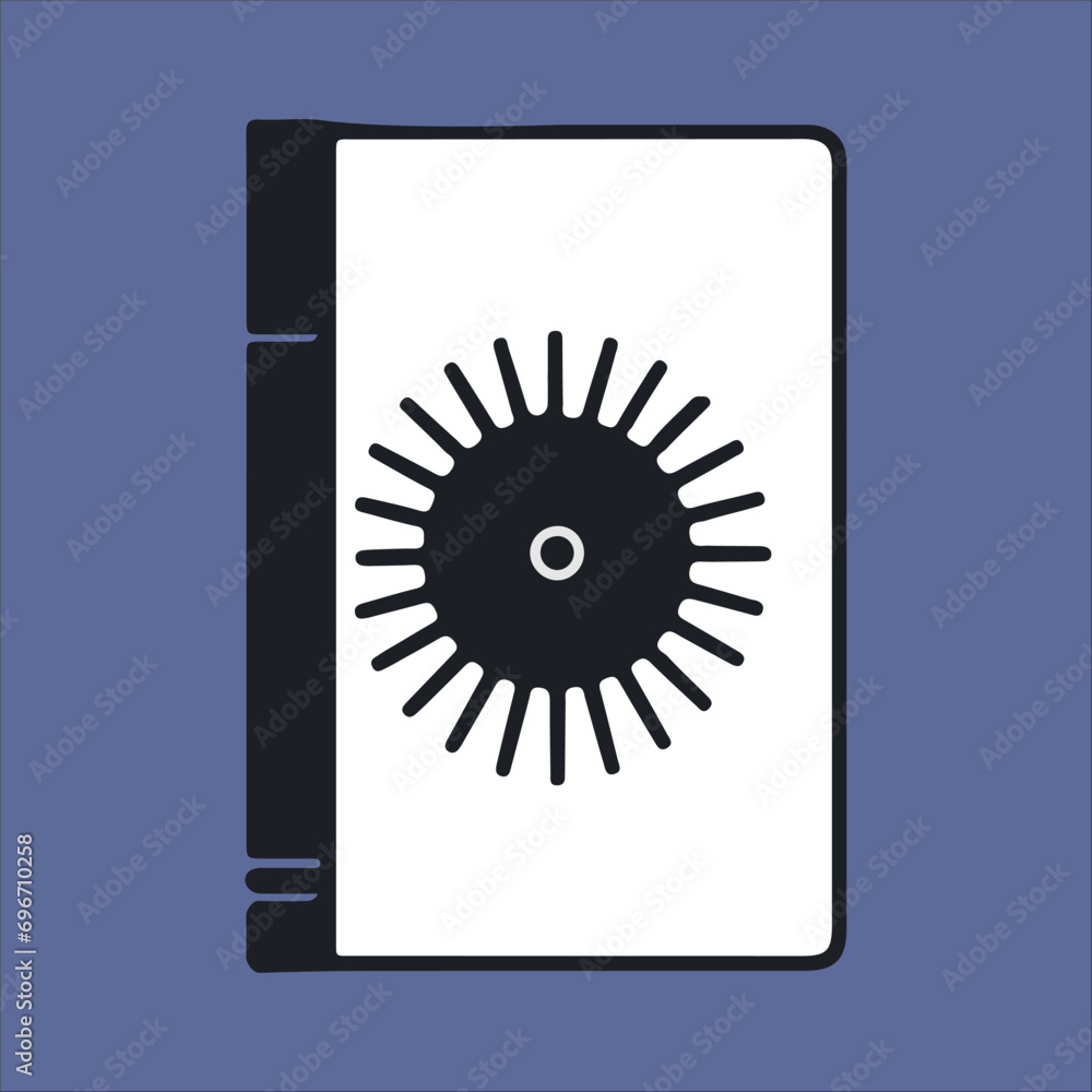 A black and white image of a notepad on a colored background. Vector illustration of simple shapes, icon, logo, isolated print