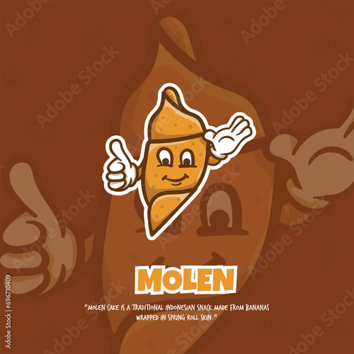 Molen mascot with Thumbs up and welcoming hand. Indonesian street food campaign template design