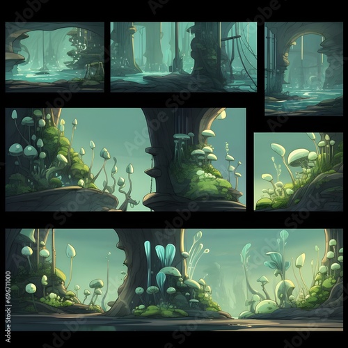 Fototapeta Create 2d Animation Background Inspired By Rick And Morty's Artist Nick Bear