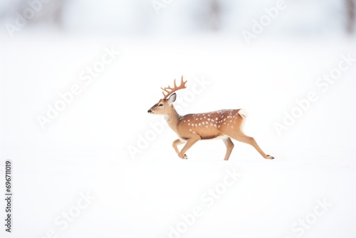 deer in mid-stride, kicking up a cloud of snow © studioworkstock