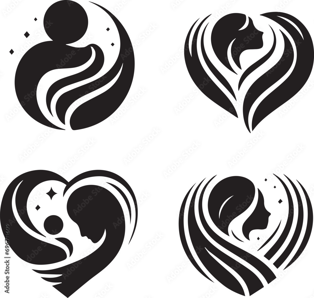 Black silhouette heart flat icon set isolated on white for Health care, wedding, Valentine day card. Black silhouette heart flat icon set isolated on white for Health care, wedding, Valentine day card.