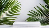 Tropical Teaser: A Hint of Palm, a Gleaming Podium, Your Product's Story Begins in White Paradise