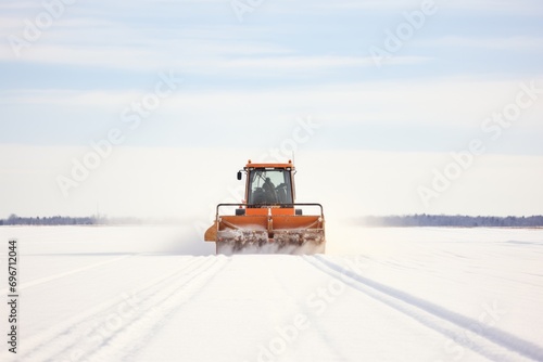snowplow leaving trails on a snowy field