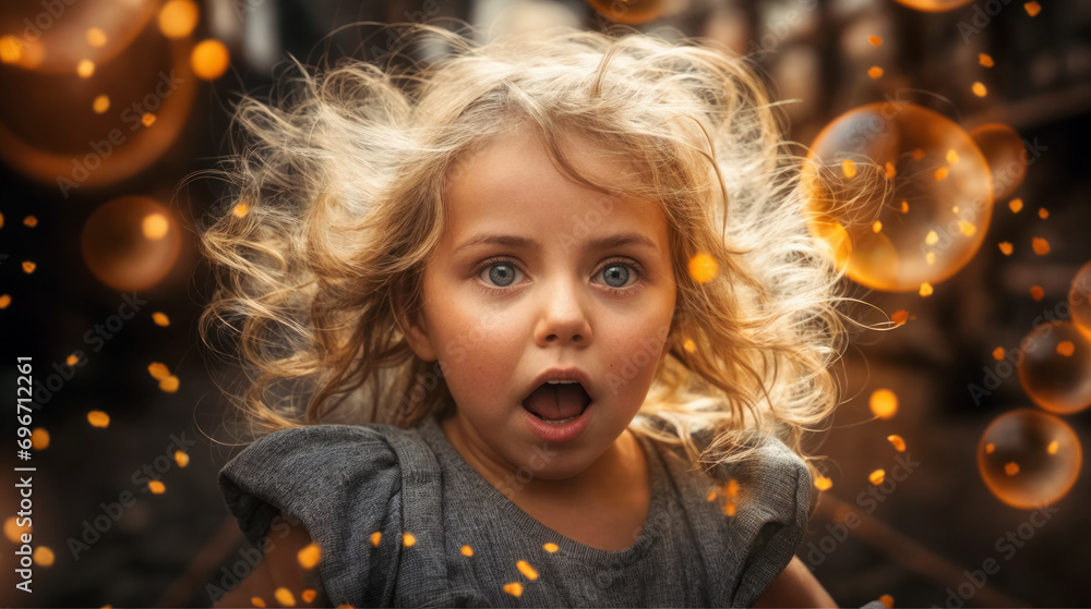 Child's wonder amid magical sparkling lights. Child's wonder amid magical sparkling lights.