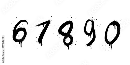Spray painted graffiti of number on set. alphabet drip symbol. isolated on white background. vector illustration