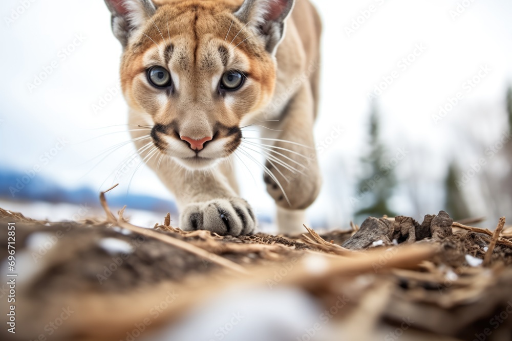 Fototapeta premium low angle shot of a stalking cougar