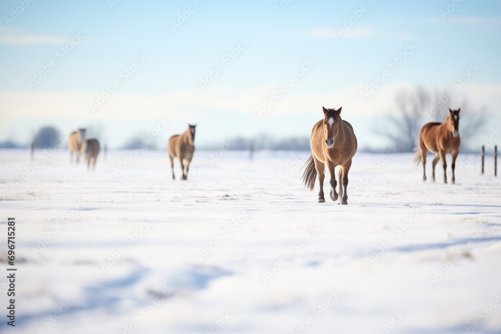 Obraz premium horses in a snowy pastureland
