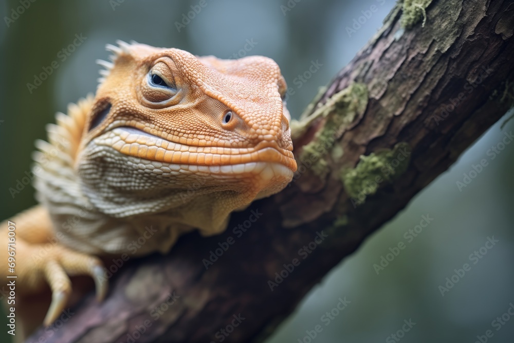Obraz premium close-up of monitor lizard navigating tree knot