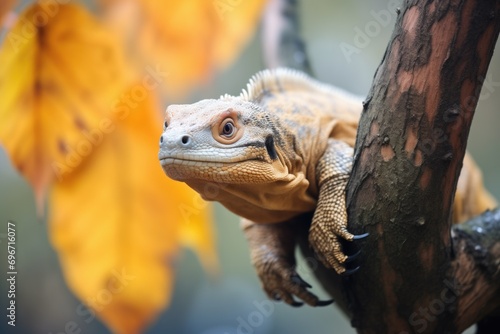 monitor lizard on tree during autumn season © studioworkstock