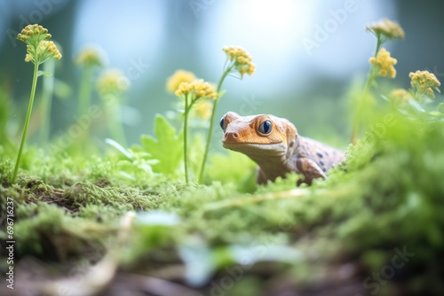 newt amidst a patch of wildflowers and greenery © studioworkstock