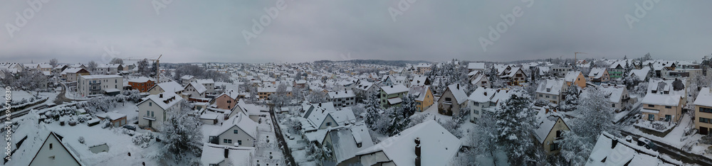 Bavarian Snow City Shape with dark snow clouds at the background