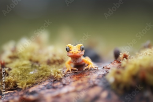 salamander peering from behind fungi © studioworkstock