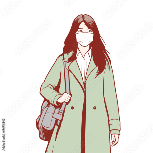 Business woman wearing hygienic mask looking confident.Hand drawn style vector design illustrations.