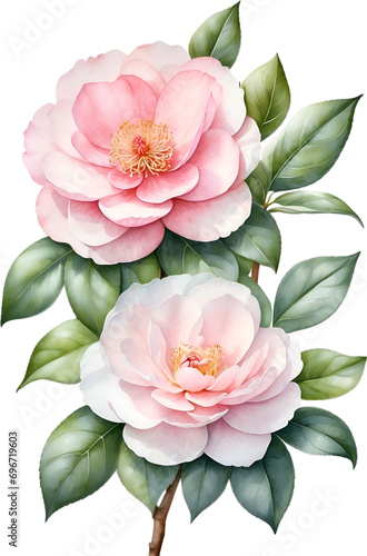 Camellia flower watercolor painting. 