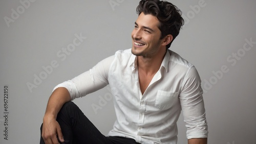 A handsome man wearing a white shirt on a white background photo