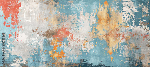 Worn Elegance in Pastels. A weathered wall bears the faded grandeur of ornate floral patterns, marrying turquoise and rust in a dance of antique charm