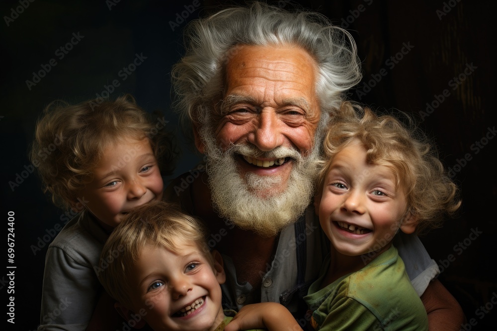 happy smiling grandfather and grandson, An elderly man and his grandchildren are happy together, AI Generated happy smiling grandfather and grandson, An elderly man and his grandchildren are happy together, AI Generated