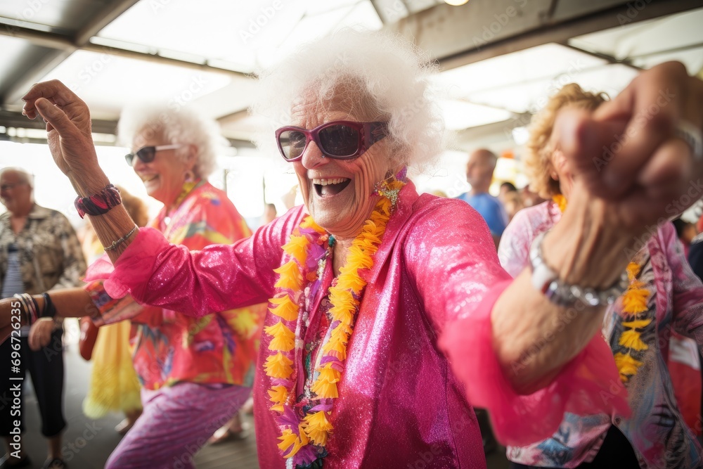 participants in the annual event for the protection of human rights and civil equality - Gay Pride Parade, A group of seniors dressed in festive attire, dancing and celebrating, AI Generated participants in the annual event for the protection of human rights and civil equality - Gay Pride Parade, A group of seniors dressed in festive attire, dancing and celebrating, AI Generated