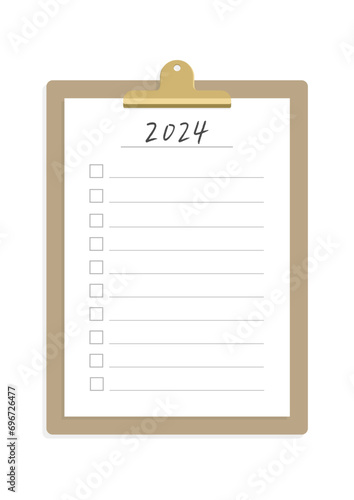 手書きの2024の文字入りのチェックリストとバインダーのおしゃれな素材 - 2024年の目標･計画 photo