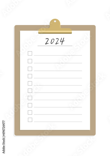 手書きの2024の文字入りのチェックリストとバインダーのおしゃれな素材 - 2024年の目標･計画