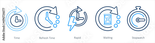 A set of 5 mix icons as time, refresh time, rapid