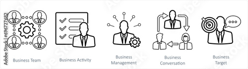 A set of 5 mix icons as business team, business activity, business management