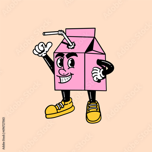Retro milk box mascot character design