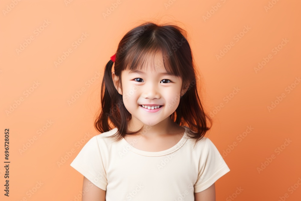 Asian smiling kid girl studio portrait, simple background. AI generative Asian smiling kid girl studio portrait, simple background. AI generative