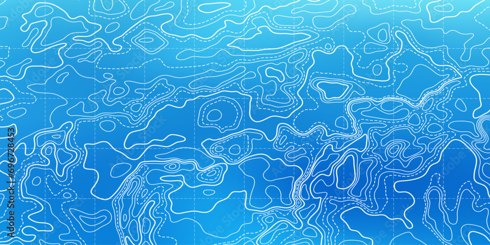 Fototapeta premium Ocean bottom topographic line map curvy wave isolines vector illustration.