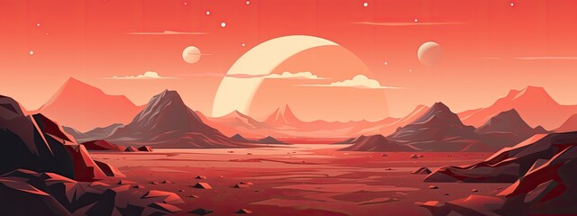 Papier peint photo Corail Mars landscape with mountain and rock land desert surface  © Pihta