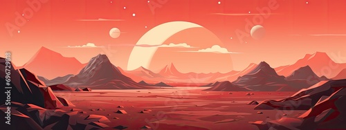 Mars landscape with mountain and rock land desert surface