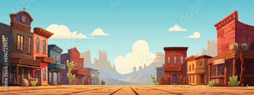 West town street in perspective view. Old cowboy salon.