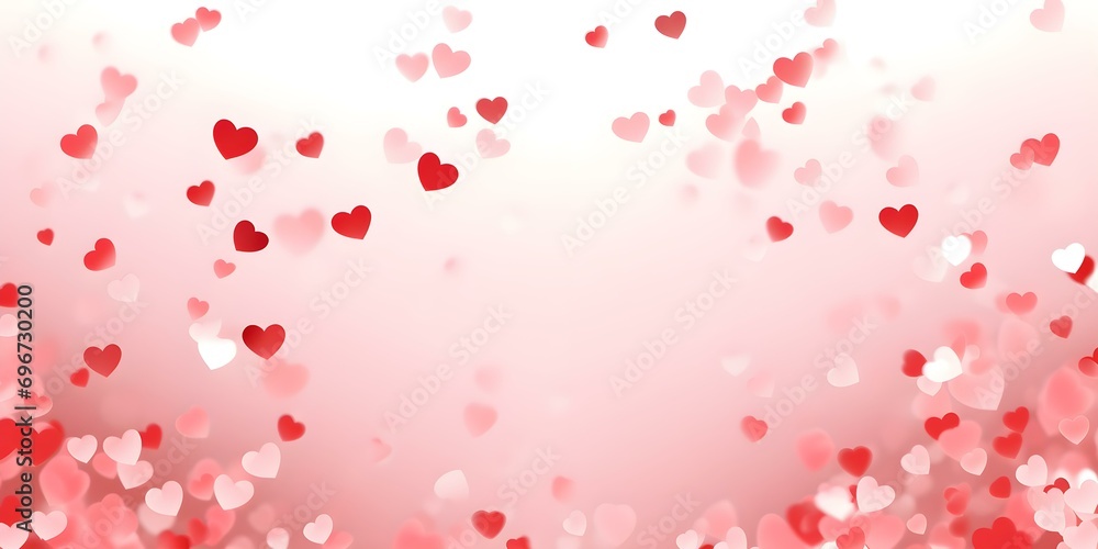Valentines Day Card. Heart Confetti Falling Over Pink Background for Greeting Cards, Wedding Invitation.