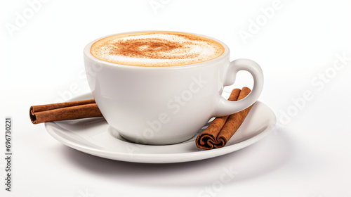Cup of cappuccino with cinnamon isolated on white background