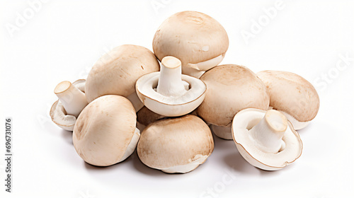 Fresh whole and sliced champignon isolated on white background