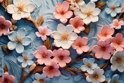 A close-up photograph of a cake with beautiful flowers on top. Perfect for bakery promotions and wedding or birthday celebrations