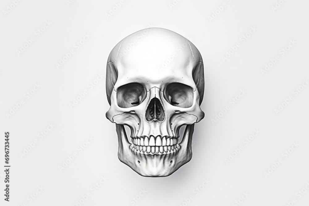 Fototapeta premium A skull is shown on a white background. Suitable for Halloween-themed designs