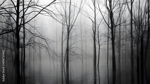 Foggy Flooded Forest in Monochrome