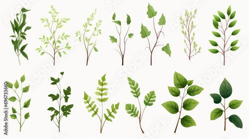 A bunch of green leaves on a white background. Versatile image that can be used for various purposes