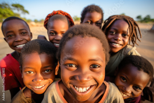 poor African children smiling to the camera