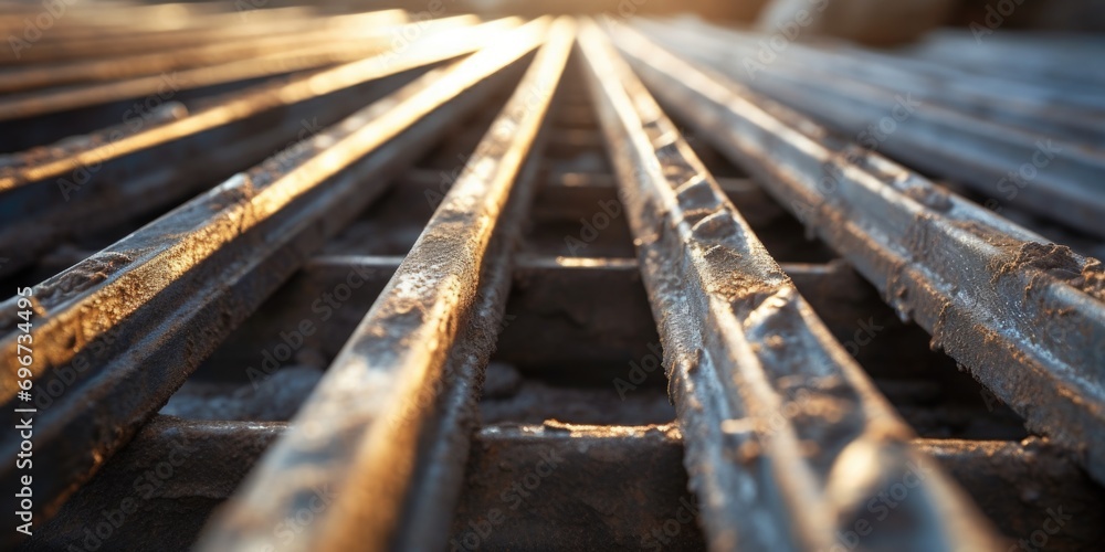 A close-up view of a metal grate with a vibrant sun in the background. Perfect for industrial themes or adding an edgy touch to your designs A close-up view of a metal grate with a vibrant sun in the background. Perfect for industrial themes or adding an edgy touch to your designs