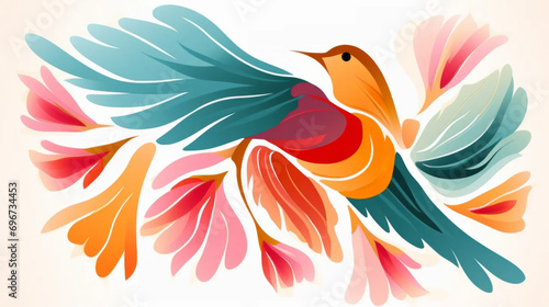 Bird minimalist illustration in floral style. Animal surrounded by vivid flowers on a white background. © Vladimir